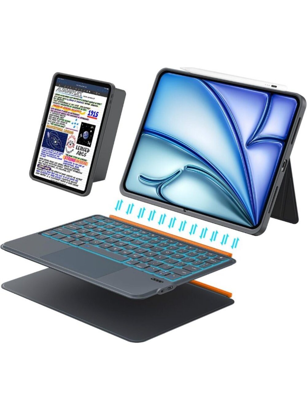 Slim Magnetic iPad Air Case with Detachable Keyboard & Trackpad, Backlit